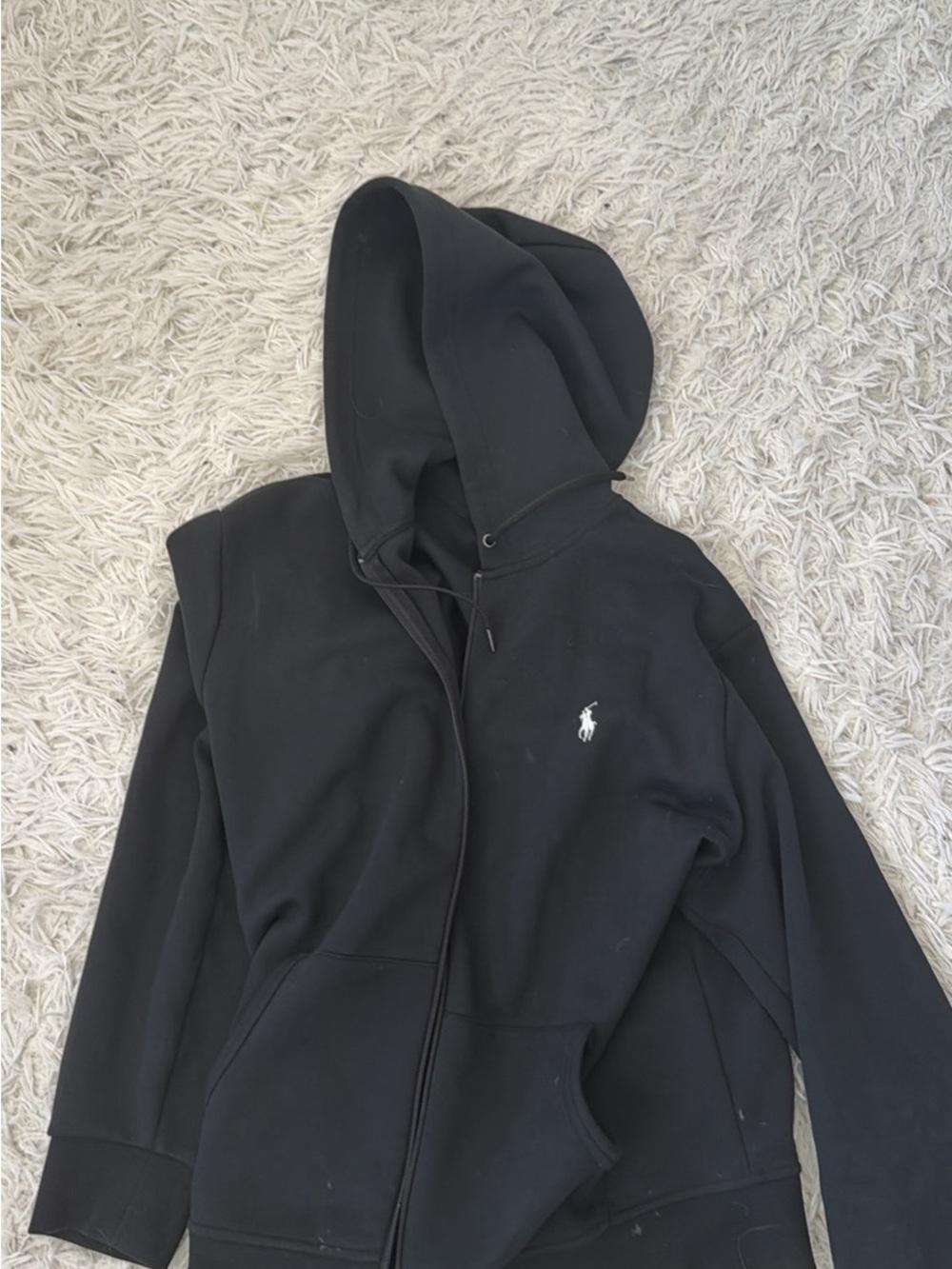 Ralph Lauren Black Zip Hoodie with White Pony Embroidery